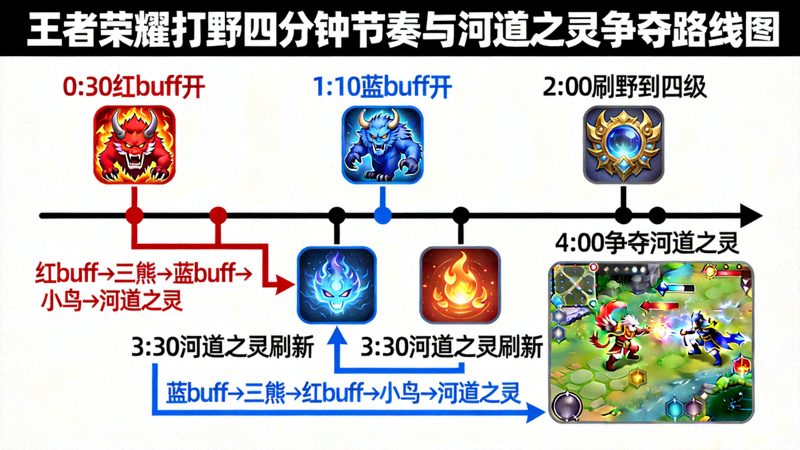 王者荣耀打野四分钟节奏与河道之灵争夺路线图