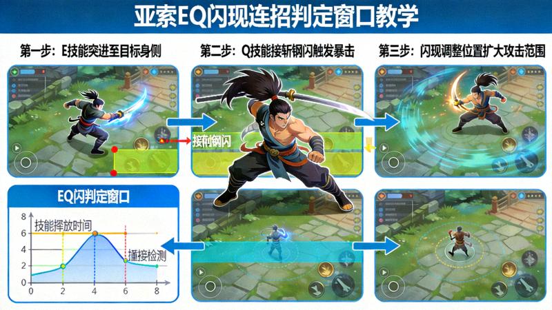 英雄联盟亚索EQ闪现连招判定窗口教学示意图